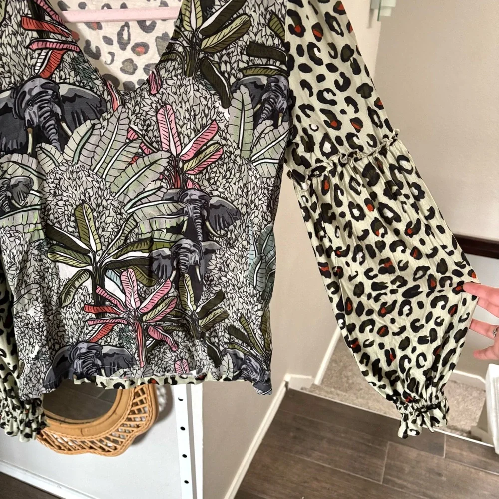Anthropologie / Bl^nk London Top Blouse Elephant Print - Picture 3 of 5